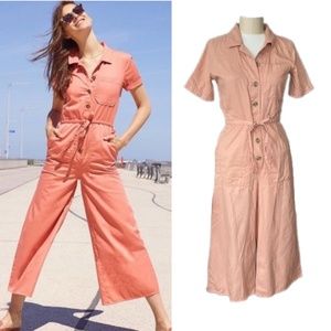 Madewell Blush Pink Wide Leg, Short Sleeve, Button, Utility Jumpsuit SZ 0